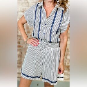 Entro Navy and White Striped Romper